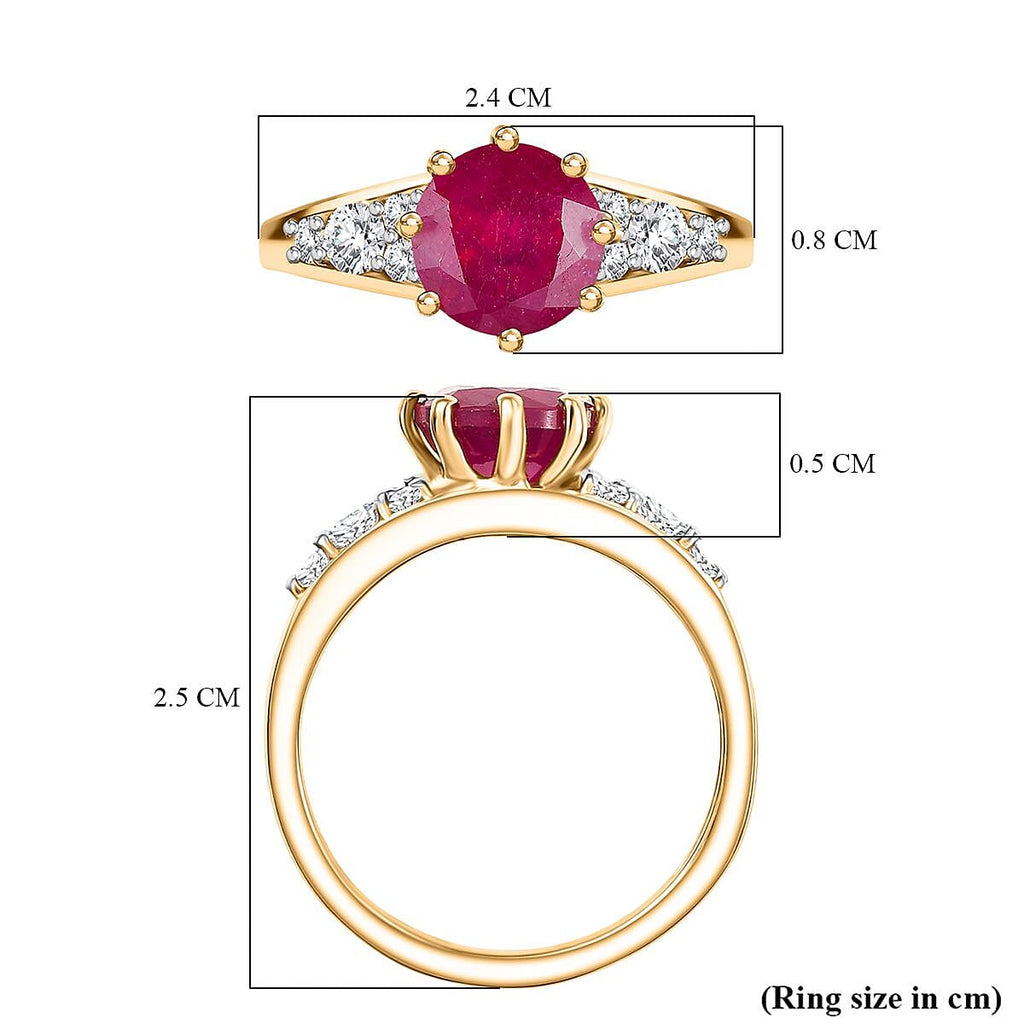African Ruby & Moissanite Ring in 18K Yellow Gold Plating Sterling Silver 3.30 Ct.