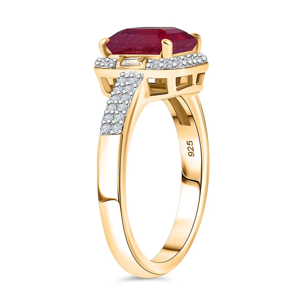 African Ruby & Moissanite Ring in 18K Vermeil Yellow Gold Plated Sterling Silver 3.13 Ct.