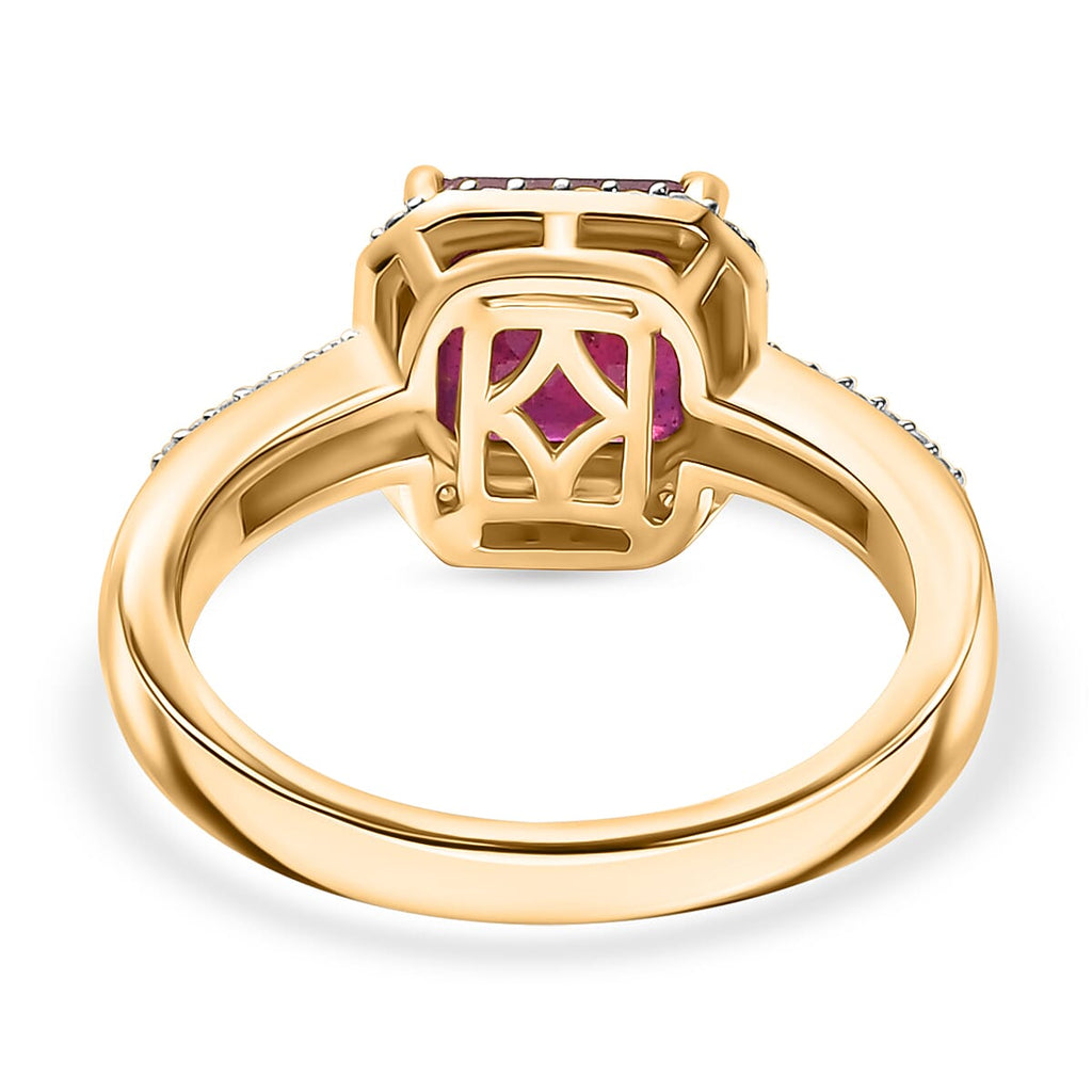 African Ruby & Moissanite Ring in 18K Vermeil Yellow Gold Plated Sterling Silver 3.13 Ct.