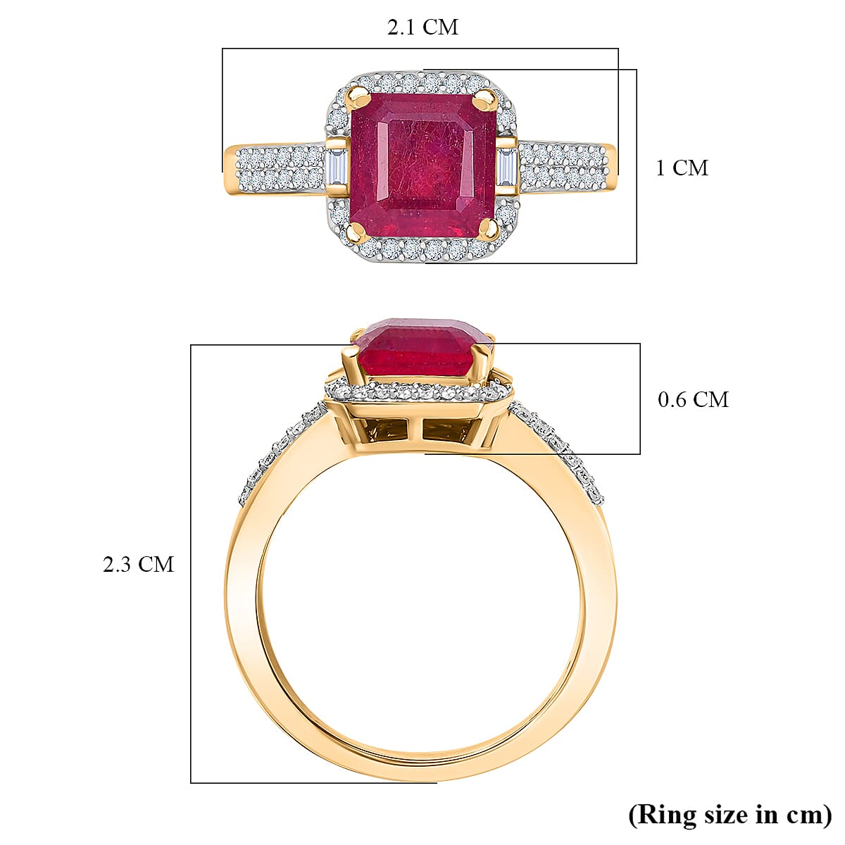 African Ruby, Moissanite Halo Ring in 18K Vermeil Yellow Gold Plated Sterling Silver 3.13 Ct. 8030981 6