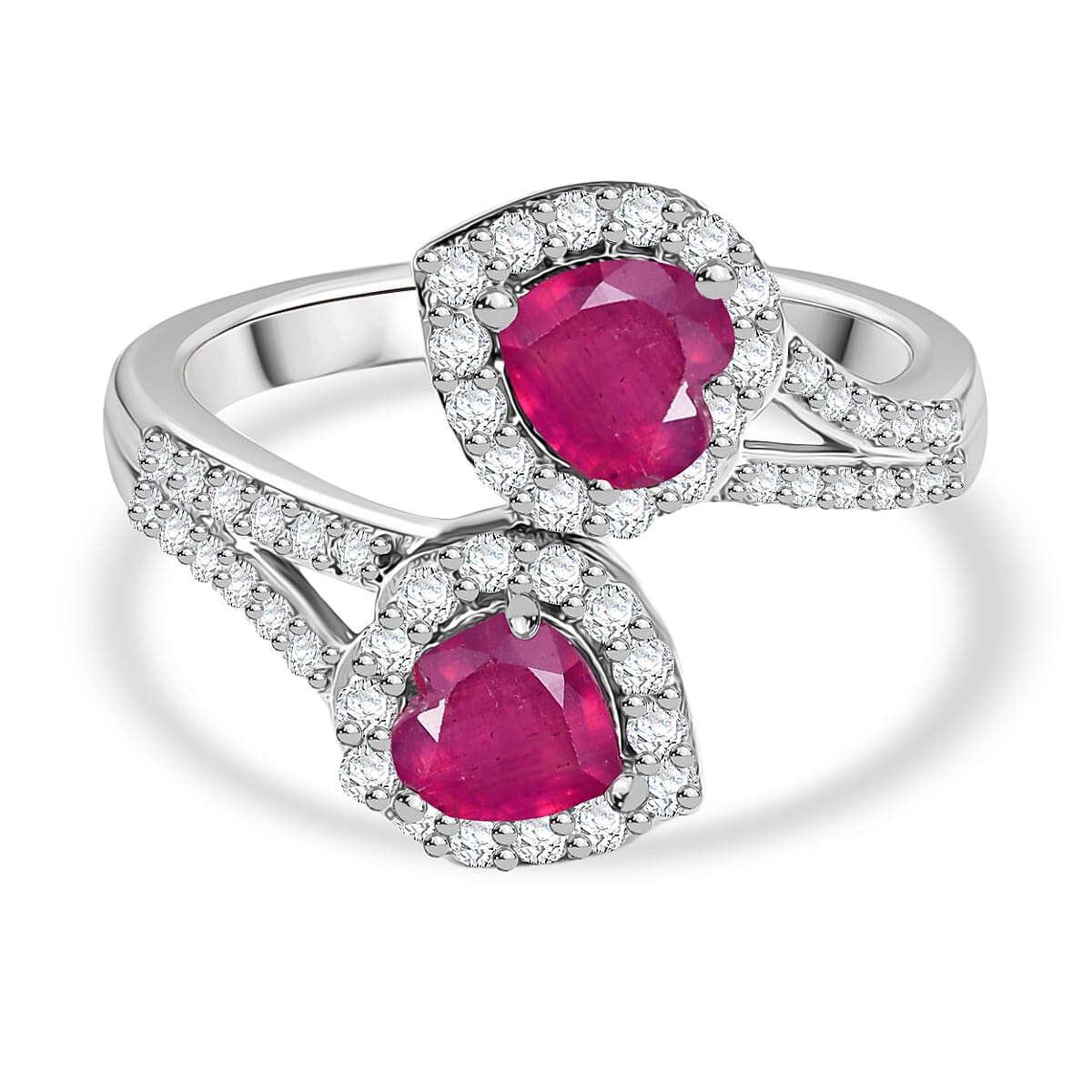 African Ruby &amp; Moissanite Ring in Rhodium Overlay Sterling Silver 2.11 Ct. 8049241 0