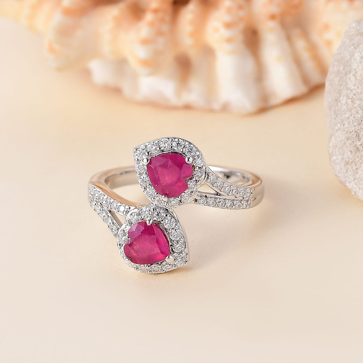 African Ruby &amp; Moissanite Ring in Rhodium Overlay Sterling Silver 2.11 Ct. 8049241 2