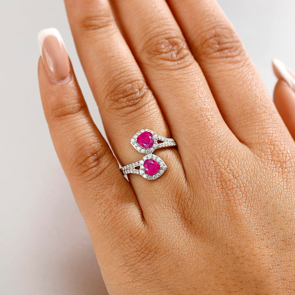 African Ruby &amp; Moissanite Ring in Rhodium Overlay Sterling Silver 2.11 Ct. 8049241 3