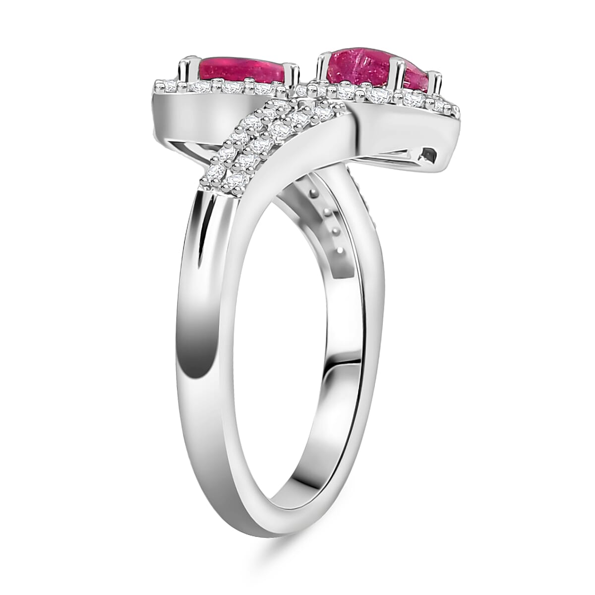 African Ruby &amp; Moissanite Ring in Rhodium Overlay Sterling Silver 2.11 Ct. 8049241 4