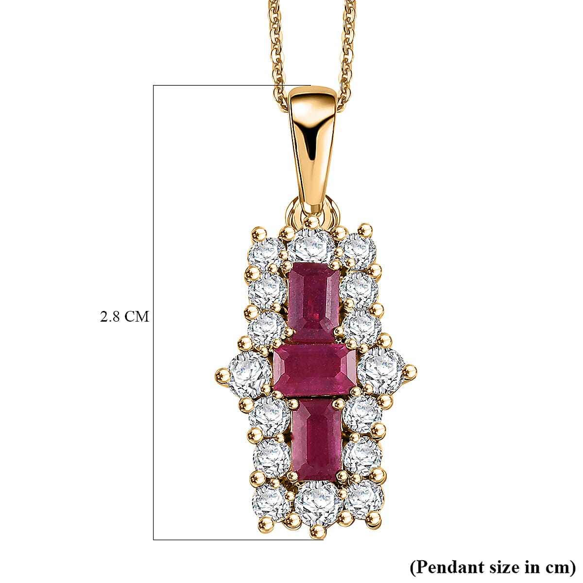 African Ruby &amp; Moissanite Boat Pendant with Chain (Size - 20) in 18K Vermeil Yellow Gold Plated Sterling Silver 2.27 Ct. 4341386 6