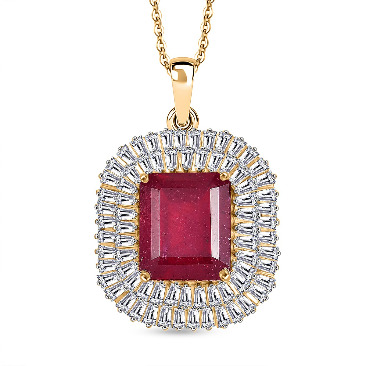D'Joy African Ruby &amp; Moissanite Pendant with Chain (Size 20) in 18K Vermeil Yellow Gold Plated Sterling Silver 11.99 Ct. 4425063 0