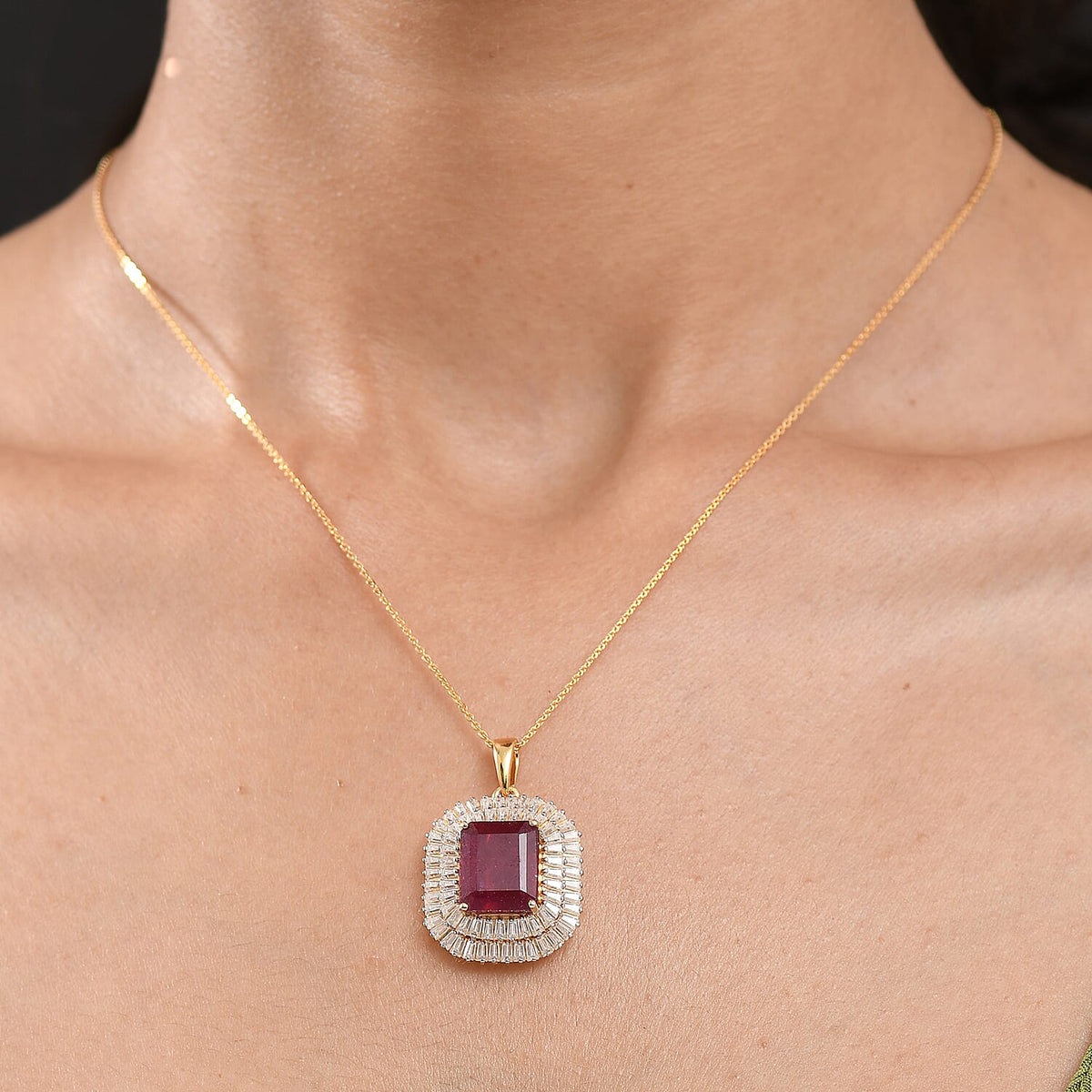D'Joy African Ruby &amp; Moissanite Pendant with Chain (Size 20) in 18K Vermeil Yellow Gold Plated Sterling Silver 11.99 Ct. 4425063 2