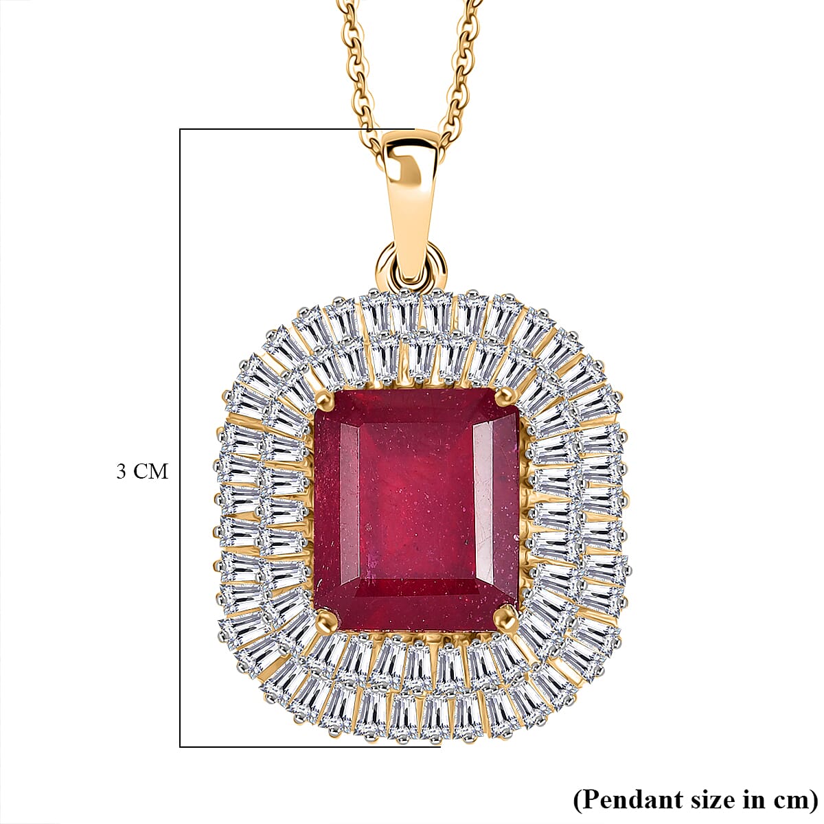 D'Joy African Ruby &amp; Moissanite Pendant with Chain (Size 20) in 18K Vermeil Yellow Gold Plated Sterling Silver 11.99 Ct. 4425063 6