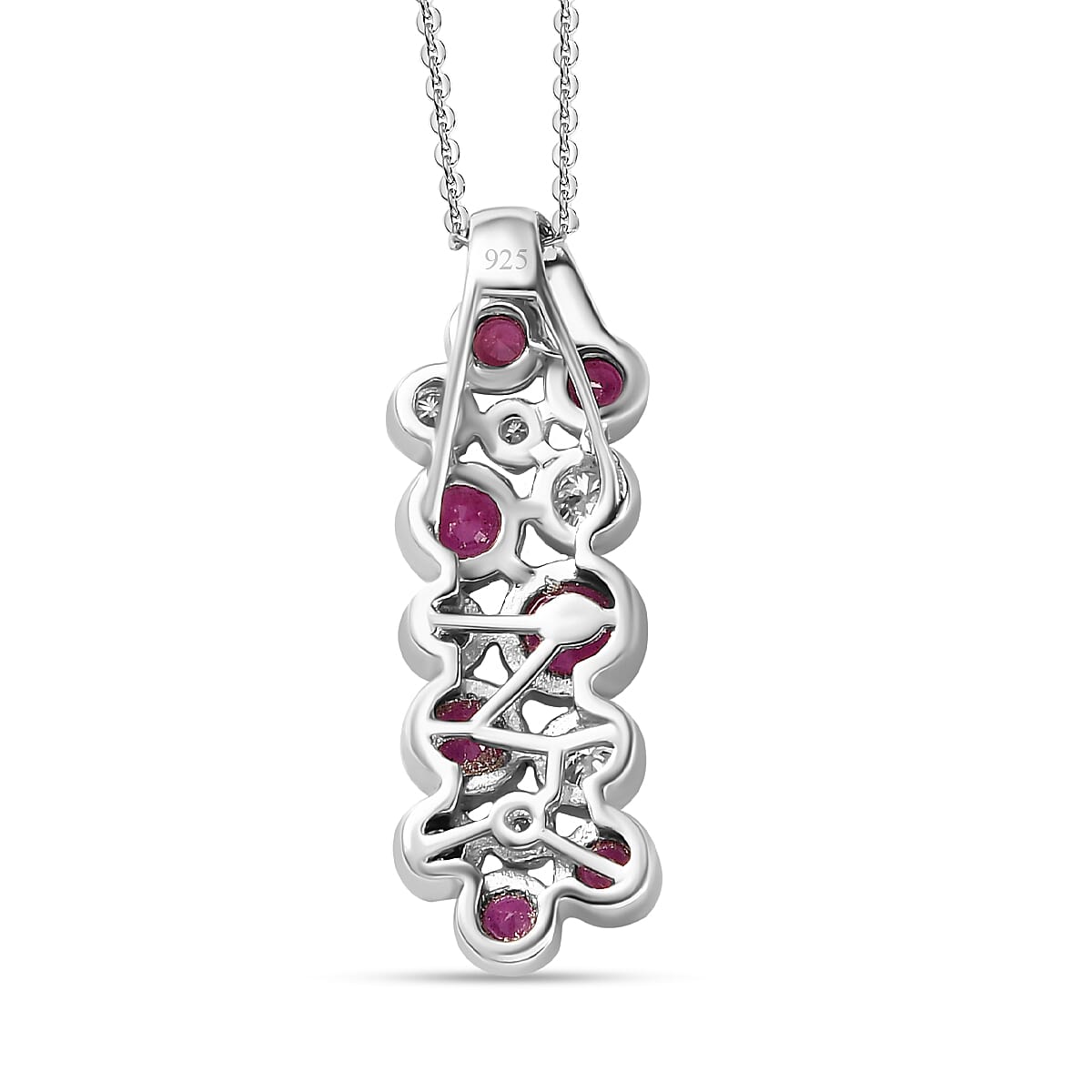 African Ruby &amp; Moissanite Bubble Pendant with Chain (Size 20) in Platinum Overlay Sterling Silver 4246657 5