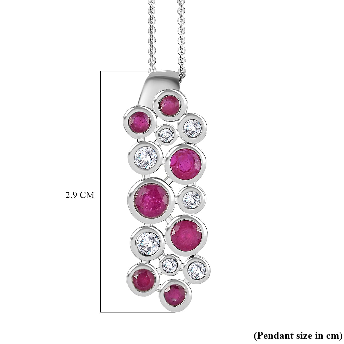 African Ruby &amp; Moissanite Bubble Pendant with Chain (Size 20) in Platinum Overlay Sterling Silver 4246657 7