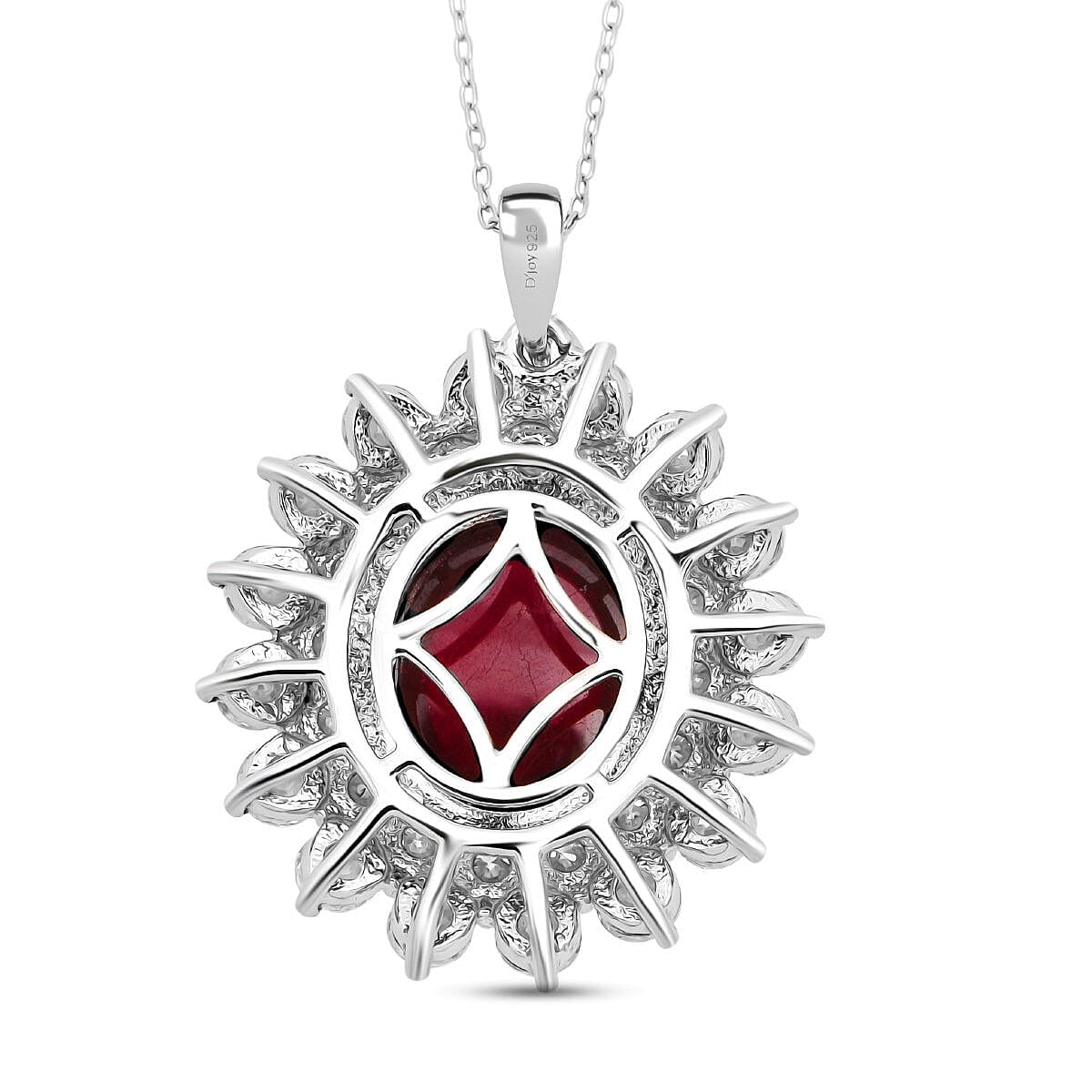 African Ruby &amp; Moissanite Halo Pendant with Chain (Size 20) in Rhodium Overlay Sterling Silver 19.31 Ct 4428332 5