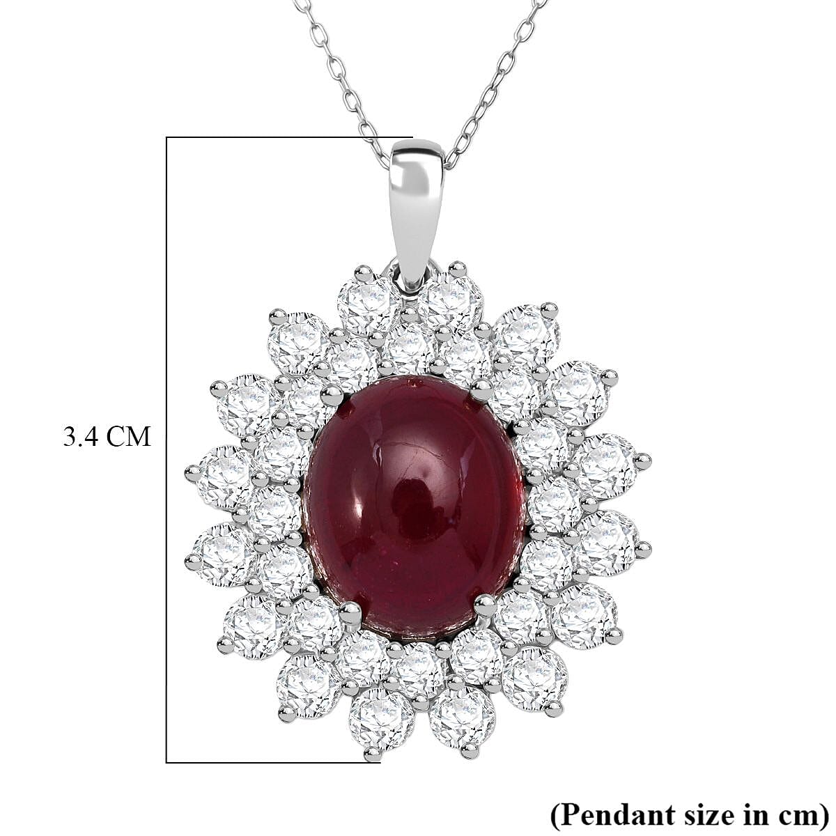 African Ruby &amp; Moissanite Halo Pendant with Chain (Size 20) in Rhodium Overlay Sterling Silver 19.31 Ct 4428332 6