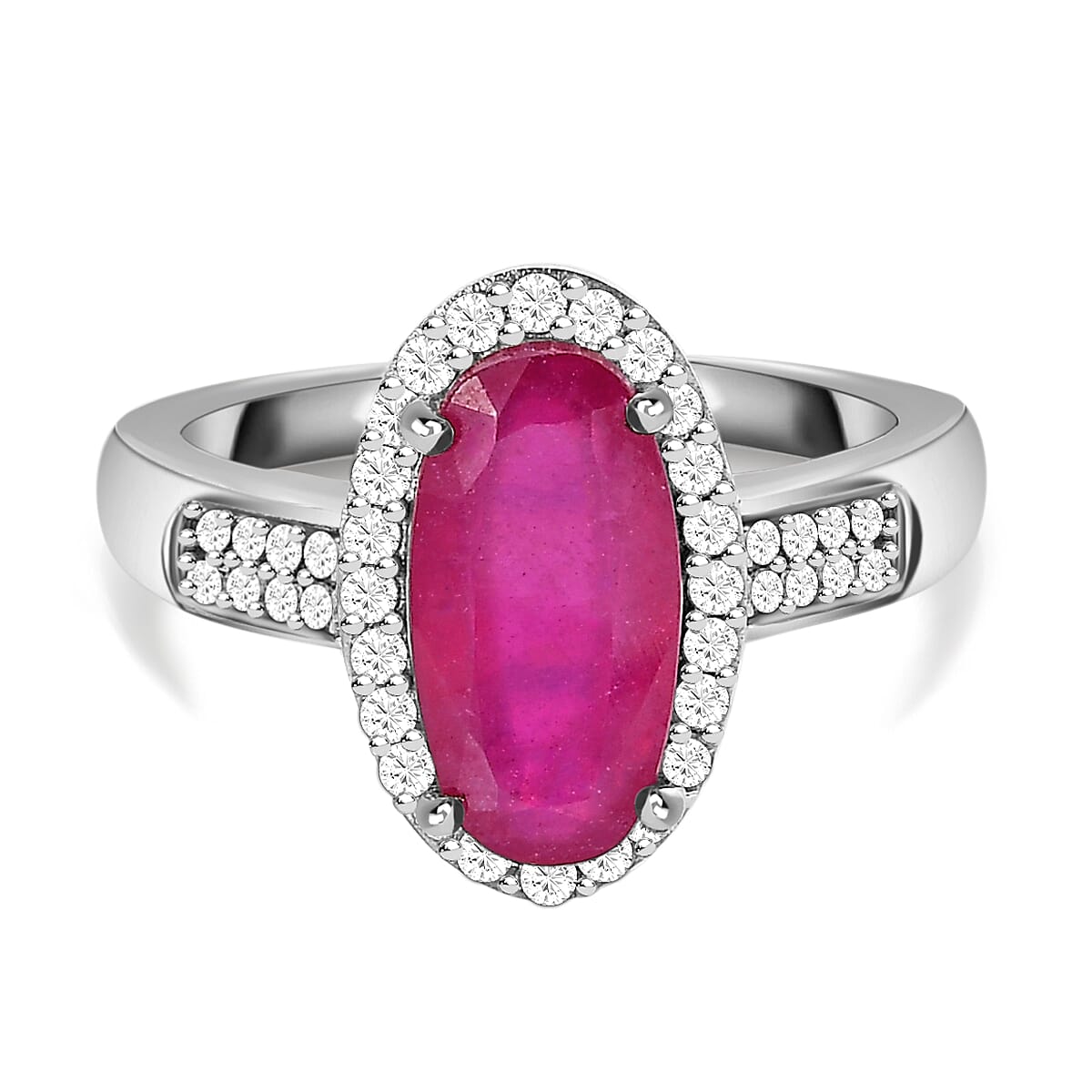 African Ruby &amp; Moissanite Ring in Platinum Overlay Sterling Silver 3.55 Ct. 7159946 0