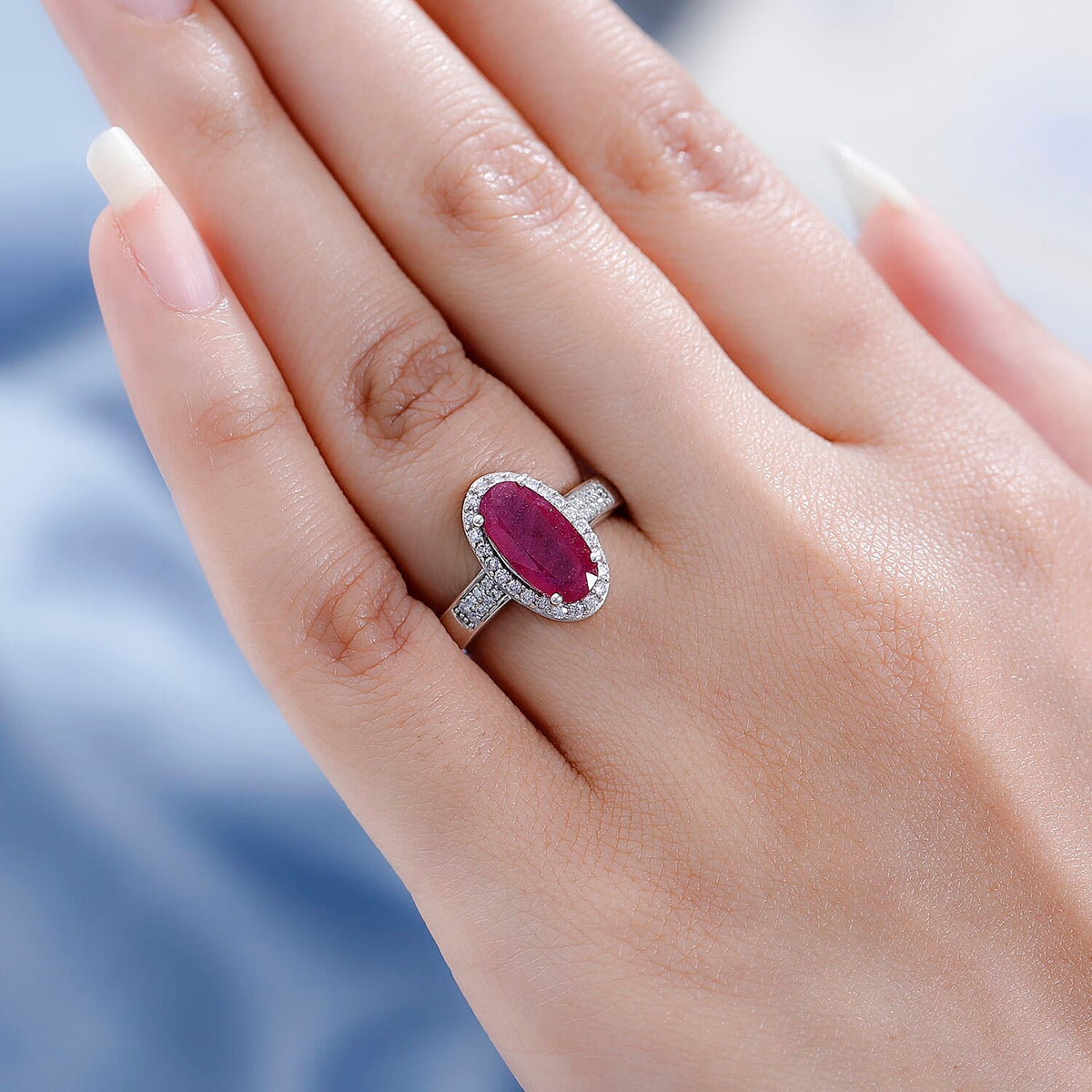 African Ruby &amp; Moissanite Ring in Platinum Overlay Sterling Silver 3.55 Ct. 7159946 2