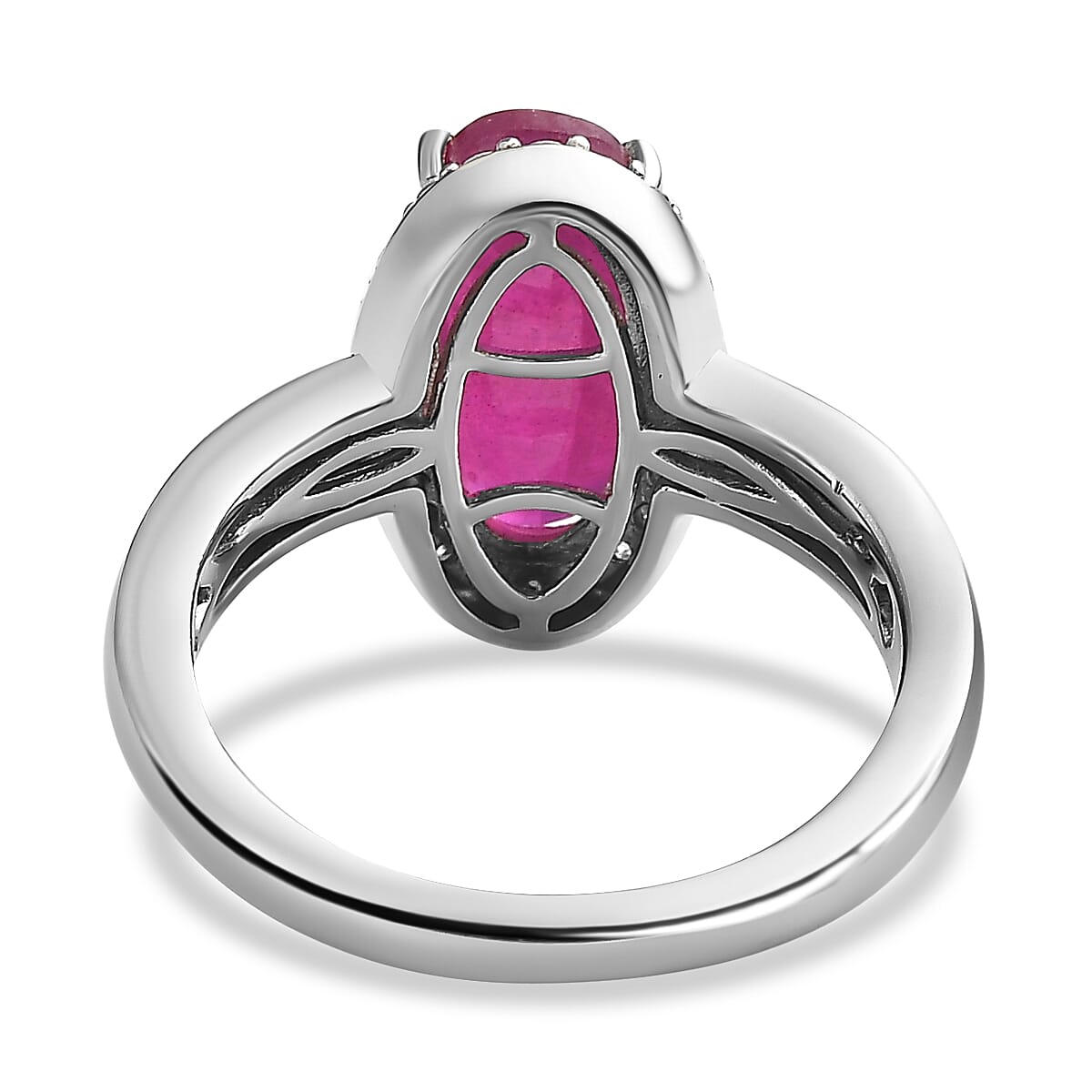 African Ruby &amp; Moissanite Ring in Platinum Overlay Sterling Silver 3.55 Ct. 7159946 4