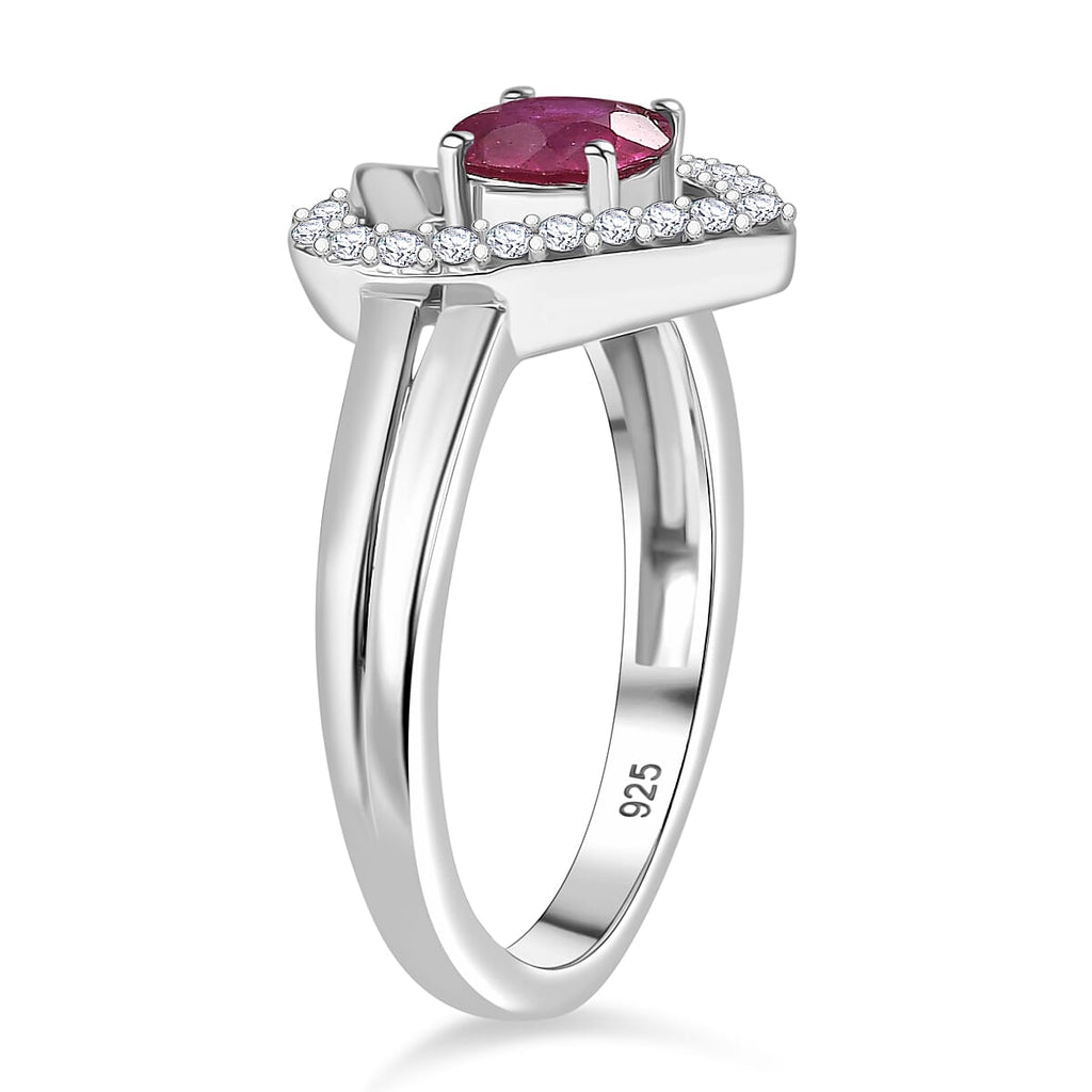 African Ruby & Moissanite Ring in Rhodium Overlay Sterling Silver 0.87 Ct.