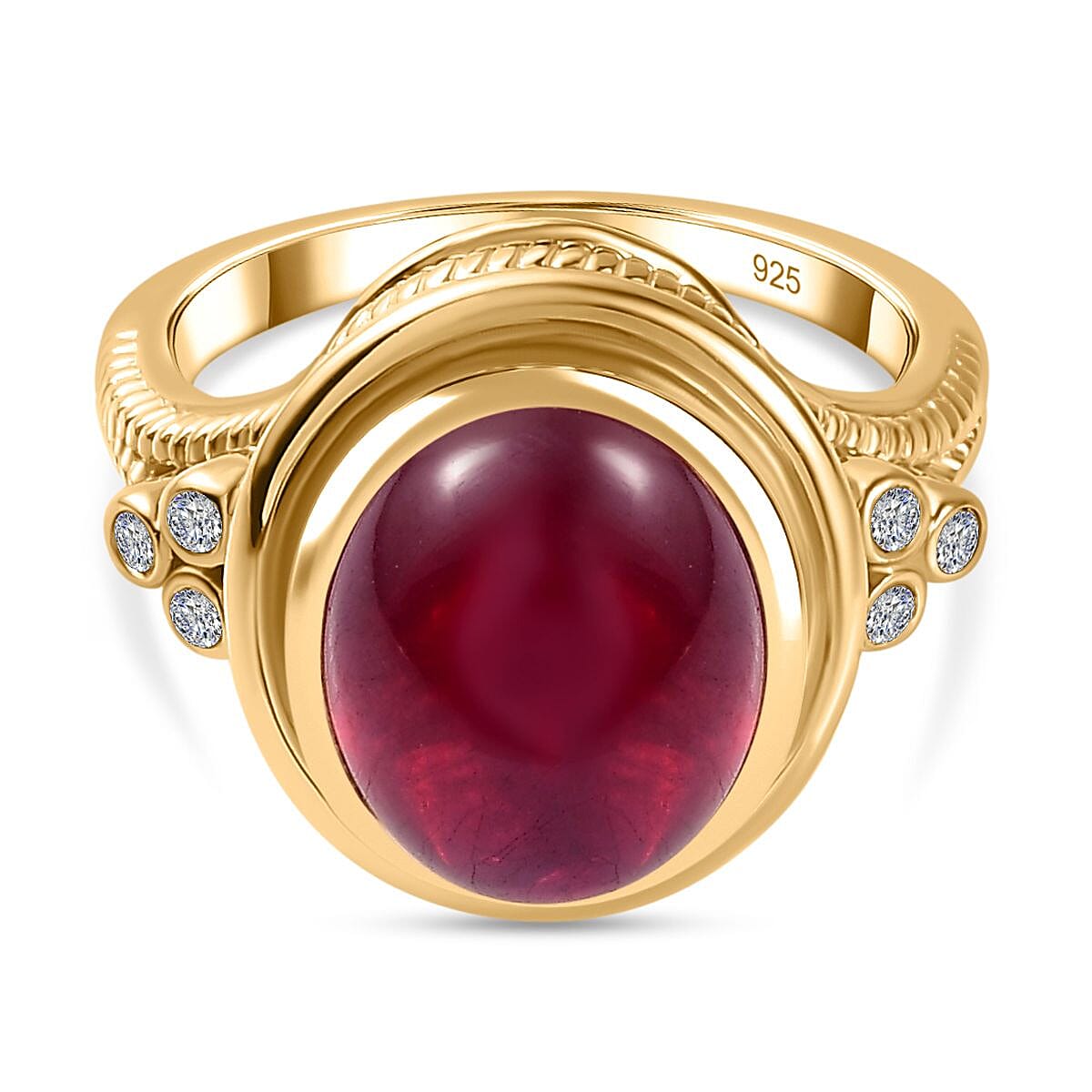 The Majestic African Ruby, Moissanite Solitaire Ring in Vermeil Yellow Gold Plated Sterling Silver 8.20 Ct, 7761373 0