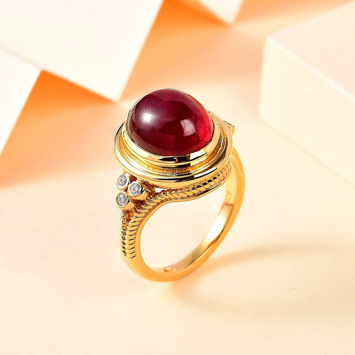 The Majestic African Ruby, Moissanite Solitaire Ring in Vermeil Yellow Gold Plated Sterling Silver 8.20 Ct, 7761373 1