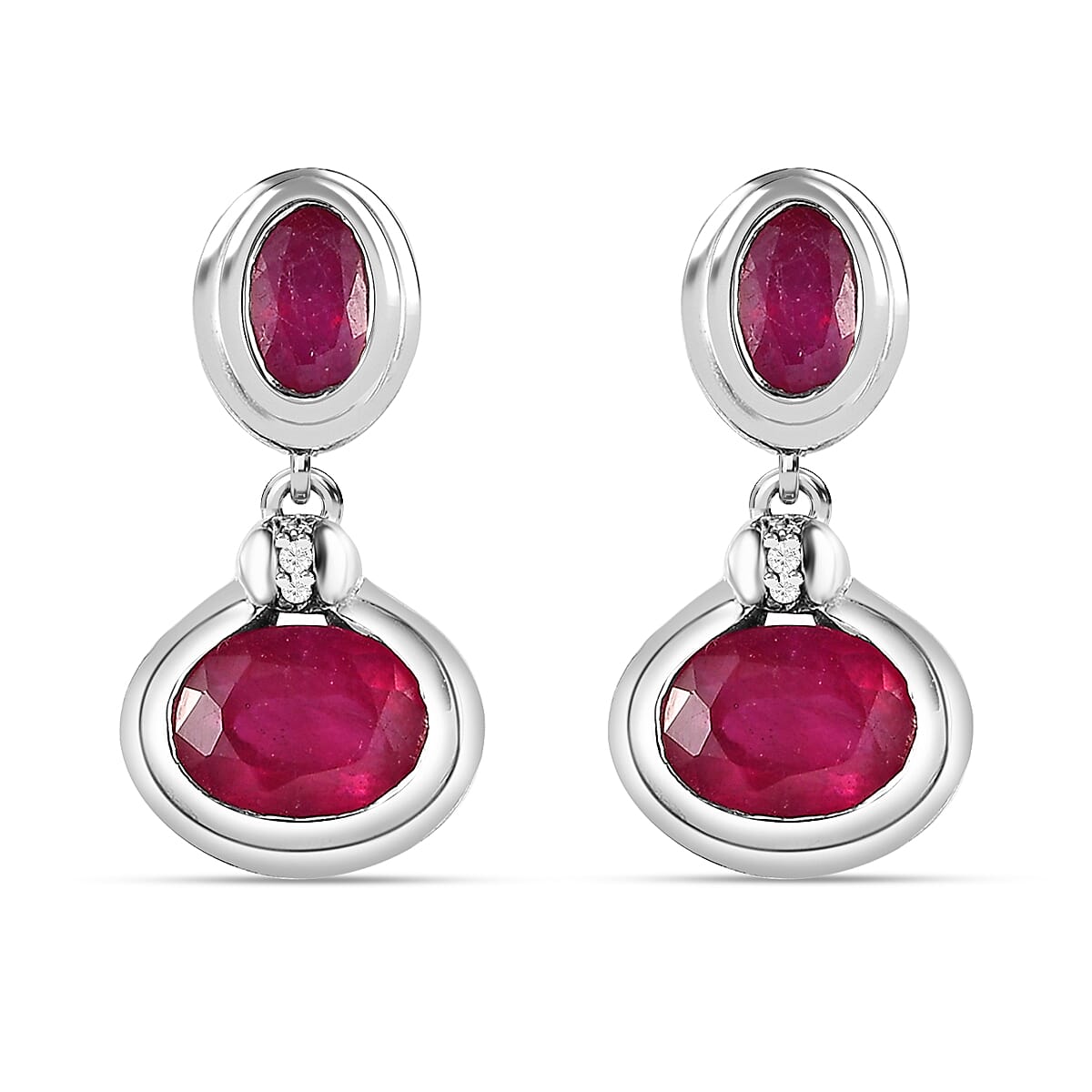 African Ruby, Moissanite Drop Push Post Earrings in Platinum Overlay Sterling Silver 7609315 0