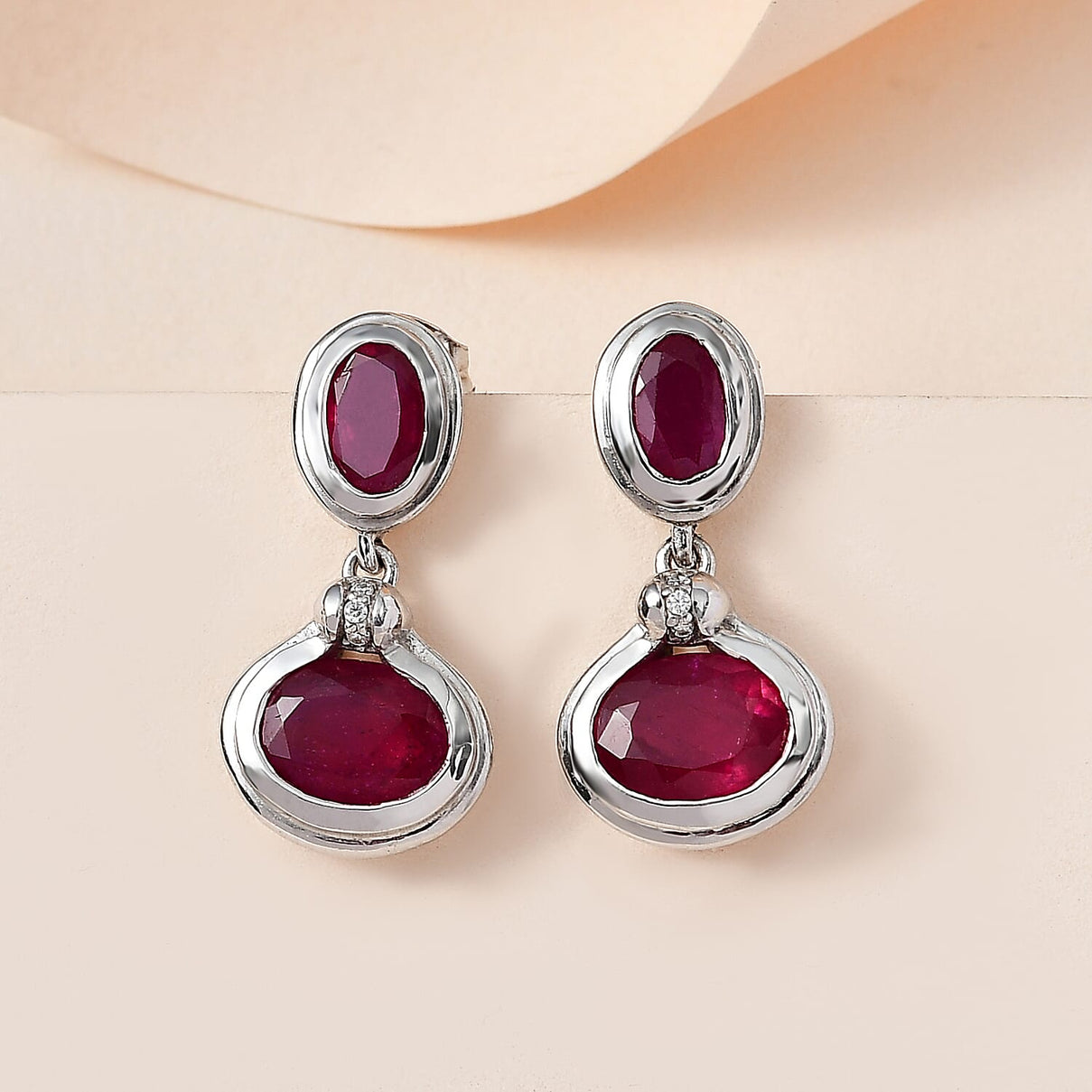 African Ruby, Moissanite Drop Push Post Earrings in Platinum Overlay Sterling Silver 7609315 1