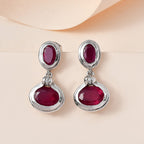 African Ruby & Moissanite Earrings in Platinum Overlay Sterling Silver 5.11 Ct