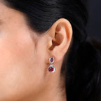 African Ruby & Moissanite Earrings in Platinum Overlay Sterling Silver 5.11 Ct