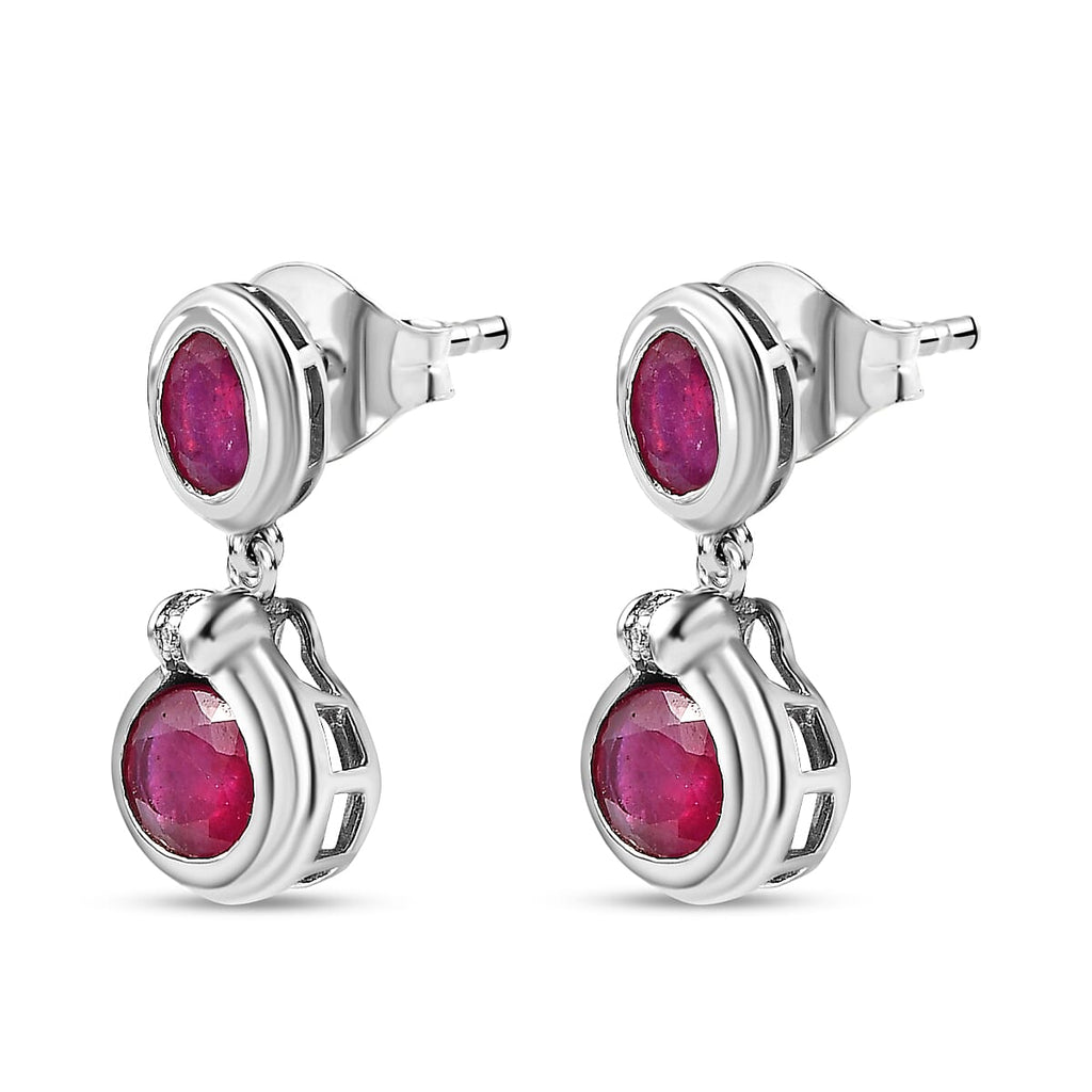 African Ruby & Moissanite Earrings in Platinum Overlay Sterling Silver 5.11 Ct