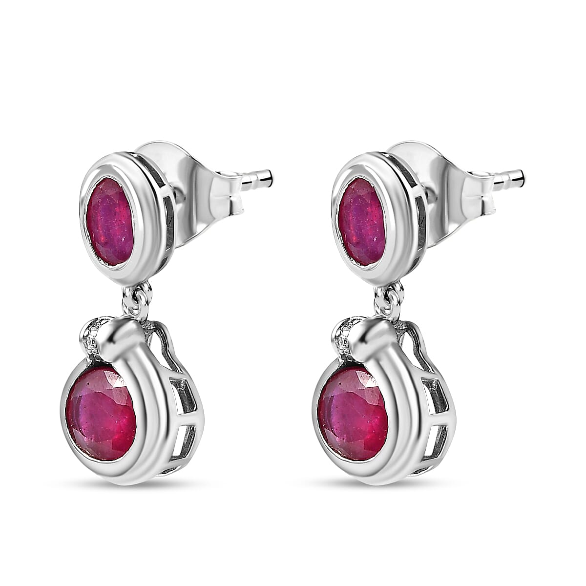 African Ruby, Moissanite Drop Push Post Earrings in Platinum Overlay Sterling Silver 7609315 3