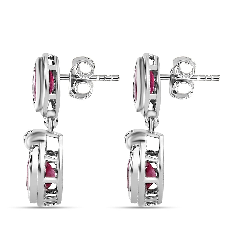 African Ruby & Moissanite Earrings in Platinum Overlay Sterling Silver 5.11 Ct