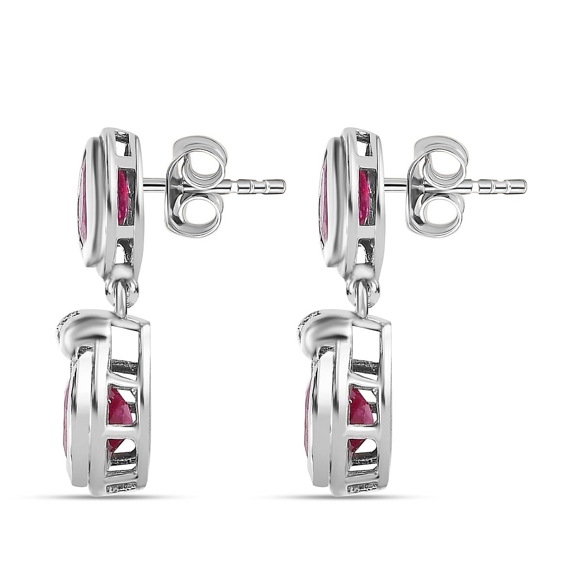 African Ruby, Moissanite Drop Push Post Earrings in Platinum Overlay Sterling Silver 7609315 4