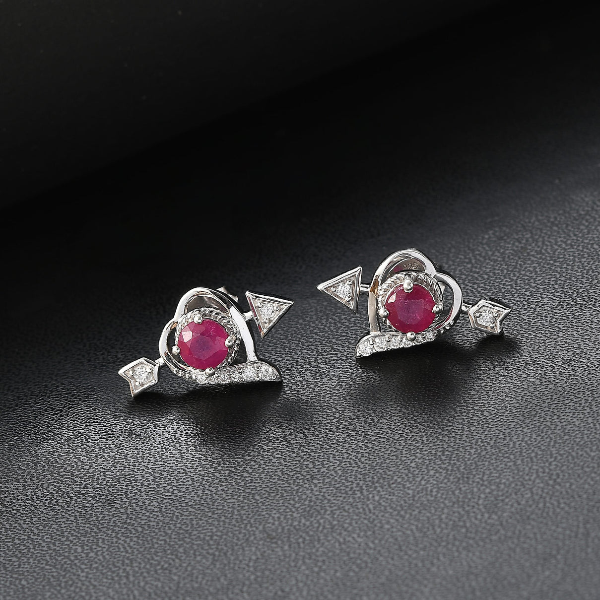 African Ruby &amp; Moissanite Solitaire Stud Push Post Earring in Rhodium Overlay Sterling Silver 1.87 Ct. 8047735 1