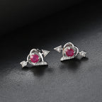African Ruby & Moissanite Solitaire Stud Push Post Earring in Rhodium Overlay Sterling Silver 1.87 Ct.