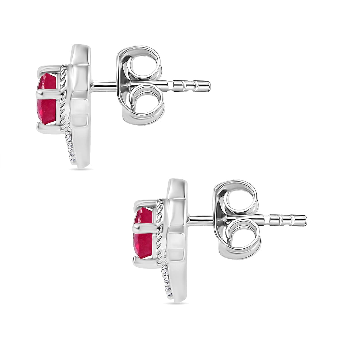African Ruby &amp; Moissanite Solitaire Stud Push Post Earring in Rhodium Overlay Sterling Silver 1.87 Ct. 8047735 3