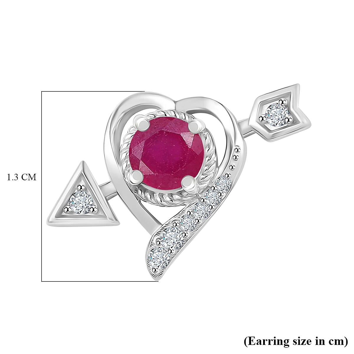 African Ruby &amp; Moissanite Solitaire Stud Push Post Earring in Rhodium Overlay Sterling Silver 1.87 Ct. 8047735 5