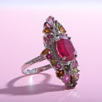 Niassa Ruby, Multi-Tourmaline & Natural Zircon Cluster Ring in Rhodium Overlay Sterling Silver 9.60 Ct.