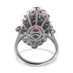 Niassa Ruby, Multi-Tourmaline & Natural Zircon Cluster Ring in Rhodium Overlay Sterling Silver 9.60 Ct.