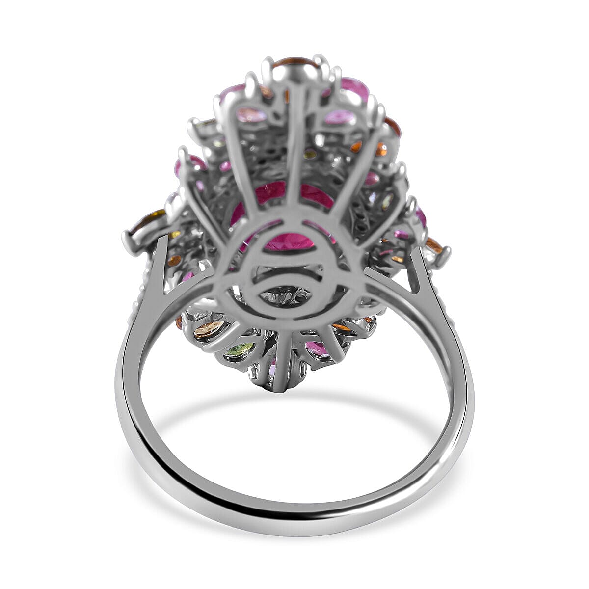 Niassa Ruby, Multi-Tourmaline &amp; Natural Zircon Cluster Ring in Rhodium Overlay Sterling Silver 9.60 Ct. 7257362 11