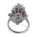 Niassa Ruby, Multi-Tourmaline & Natural Zircon Cluster Ring in Rhodium Overlay Sterling Silver 9.60 Ct.