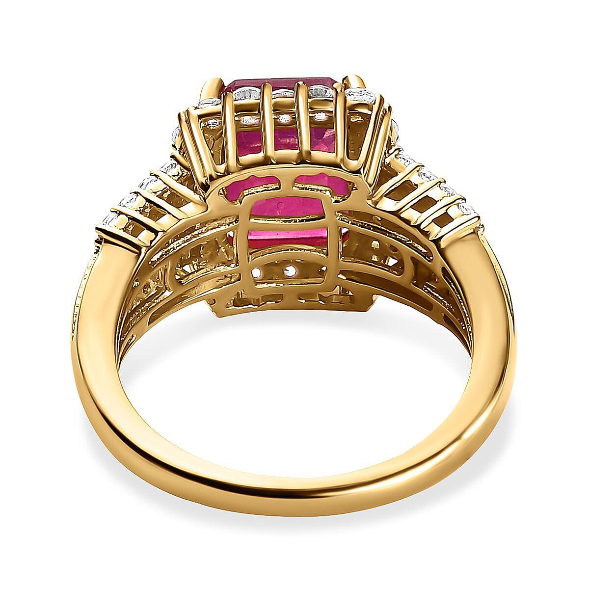 African Ruby, Natural Zircon and Champagne Diamond Ring in 18K Vermeil Yellow Gold Plated Sterling Silver 6.02 Ct 7473762 8