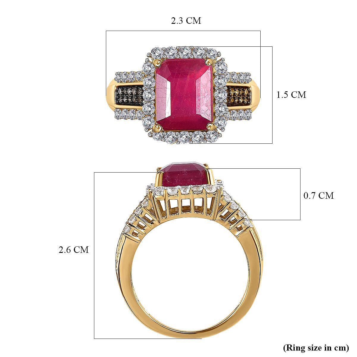 African Ruby, Natural Zircon and Champagne Diamond Ring in 18K Vermeil Yellow Gold Plated Sterling Silver 6.02 Ct 7473762 10