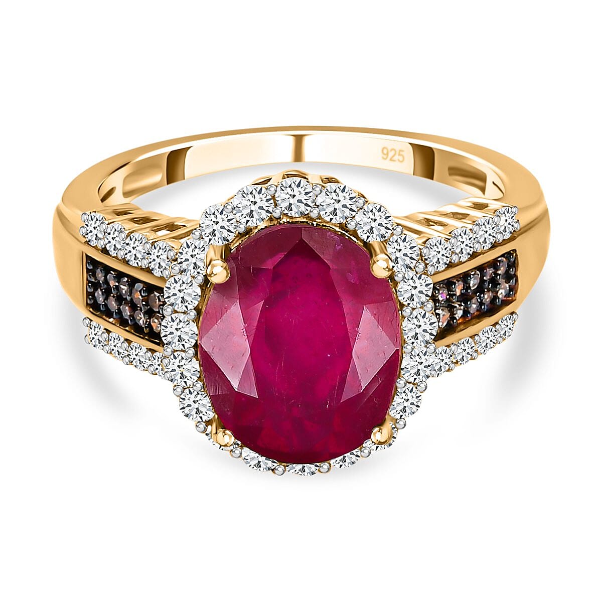 African Ruby, Natural Zircon and Champagne Diamond Ring in 18K Yellow Gold Vermeil Plated Sterling Silver 6.44 Ct 7445846 0