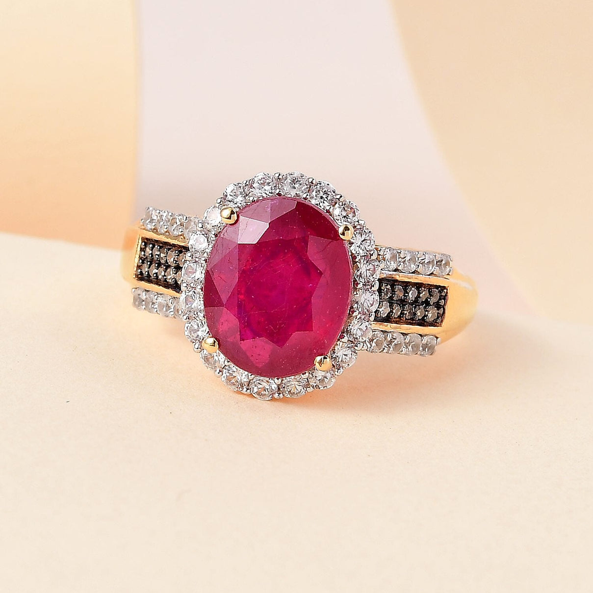 African Ruby, Natural Zircon and Champagne Diamond Ring in 18K Yellow Gold Vermeil Plated Sterling Silver 6.44 Ct 7445846 1