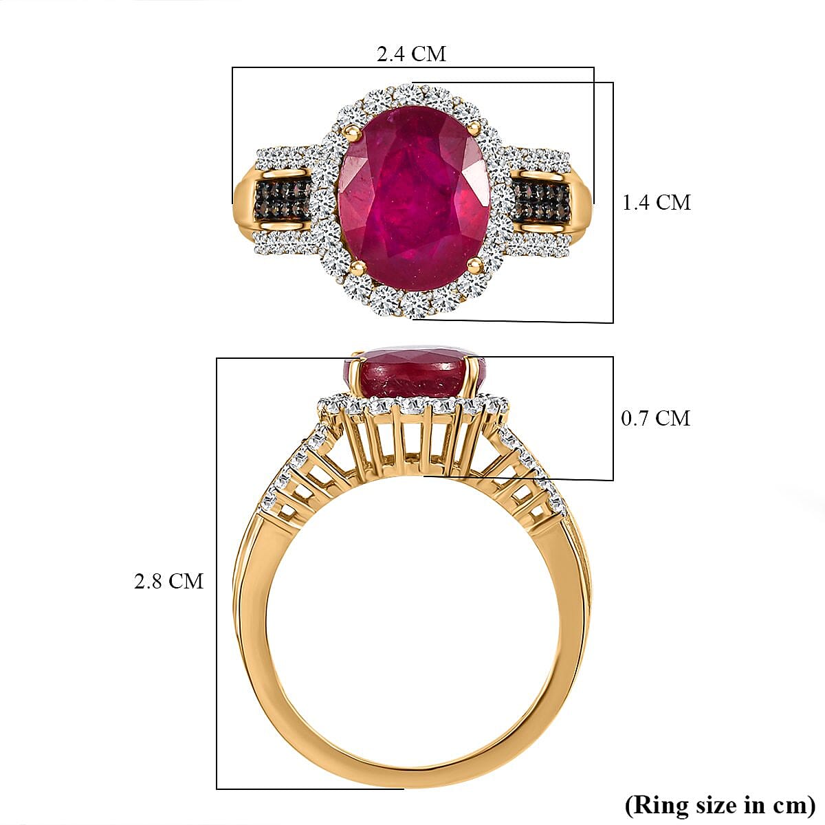 African Ruby, Natural Zircon and Champagne Diamond Ring in 18K Yellow Gold Vermeil Plated Sterling Silver 6.44 Ct 7445846 5