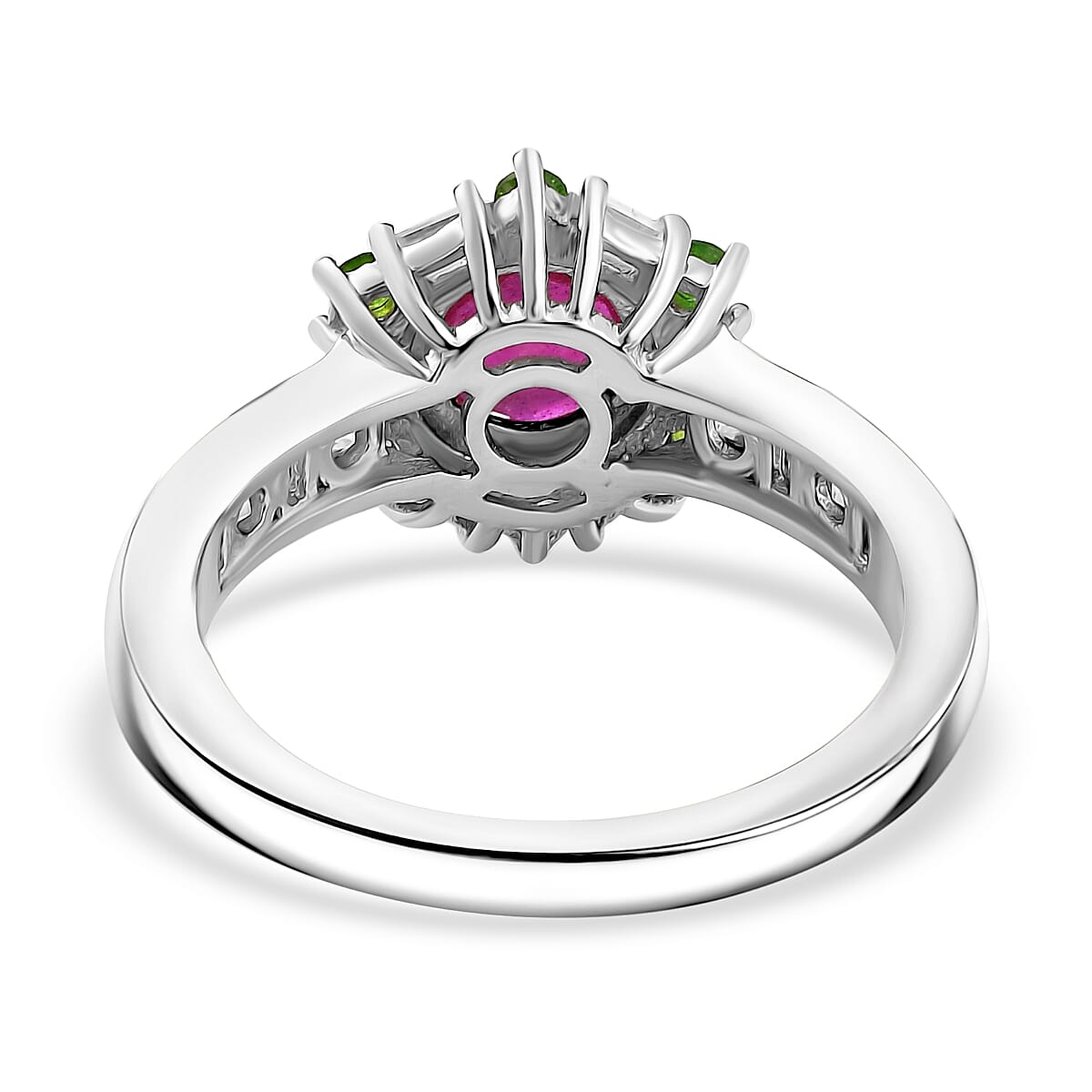 African Ruby, Natural Chrome Diopside &amp; Moissanite Halo Ring in Rhodium Overlay Sterling Silver 2.00 Ct. V32512666 5