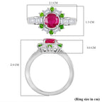 African Ruby, Natural Chrome Diopside, Moissanite Main Stone With Side Stone Ring in Rhodium OverlaySterling Silver  1.998  Ct.