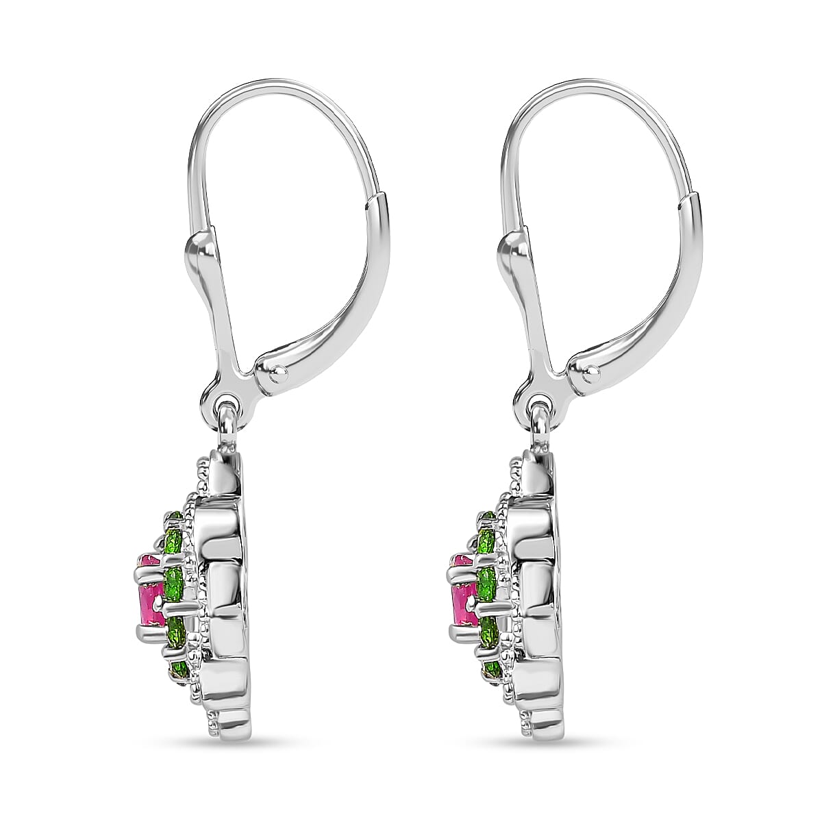 African Ruby &amp; Natural Chrome Diopside Solitaire Lever Back Earring in Rhodium Overlay Sterling Silver 1.35 Ct. 8047900 4