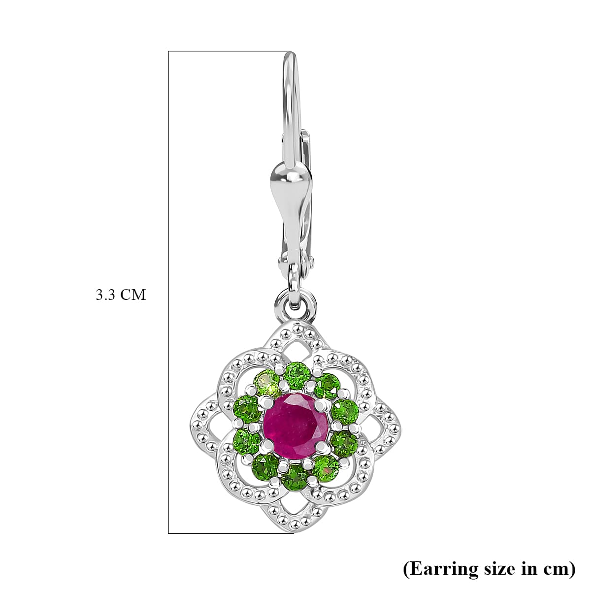 African Ruby &amp; Natural Chrome Diopside Solitaire Lever Back Earring in Rhodium Overlay Sterling Silver 1.35 Ct. 8047900 6
