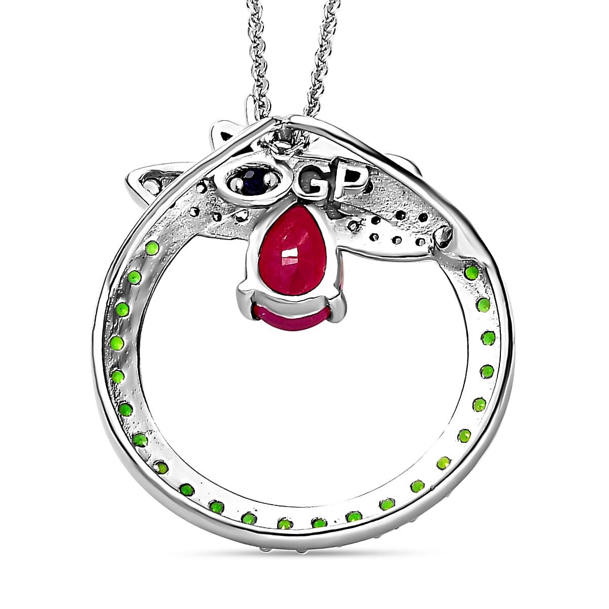 GP Italian Garden Collection African Ruby, Natural Chrome Diopside, White Zircon Pendant with Chain (Size 20) in Platinum &amp; 18K Vermeil Yellow Gold Plated Sterling Silver 4237518 4