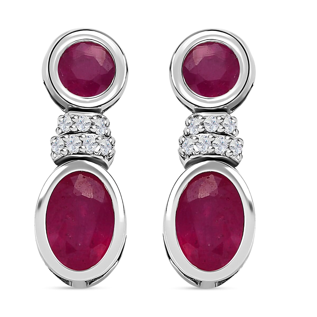 African Ruby &amp; Natural Zircon Dangle Earrings in Platinum Overlay Sterling Silver 1.95 Ct. 7544442 0