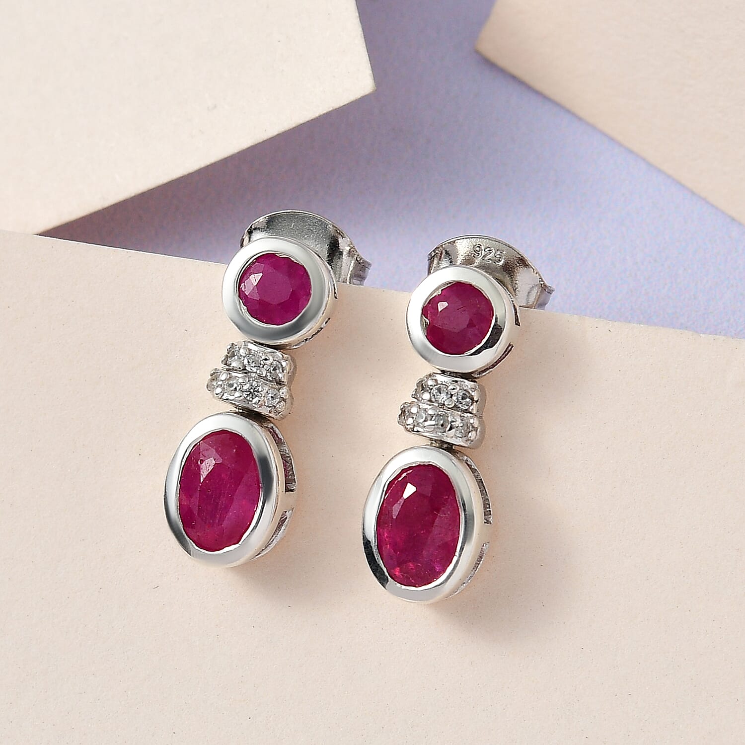 African Ruby &amp; Natural Zircon Dangle Earrings in Platinum Overlay Sterling Silver 1.95 Ct. 7544442 1